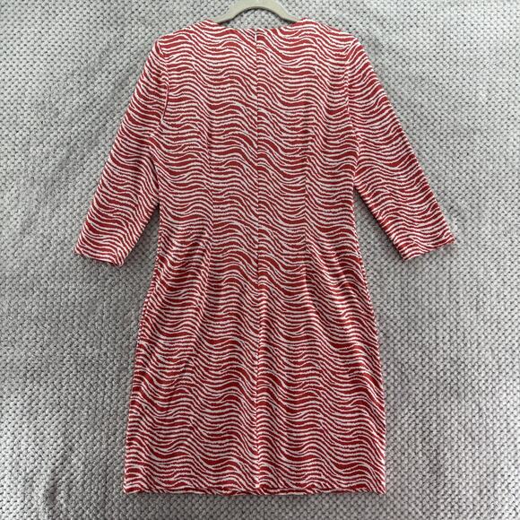 J McLaughlin Dress Women M Red White Wavy Catalina Cloth Sophia 3/4 Sleeve Crew - Picture 6 of 16